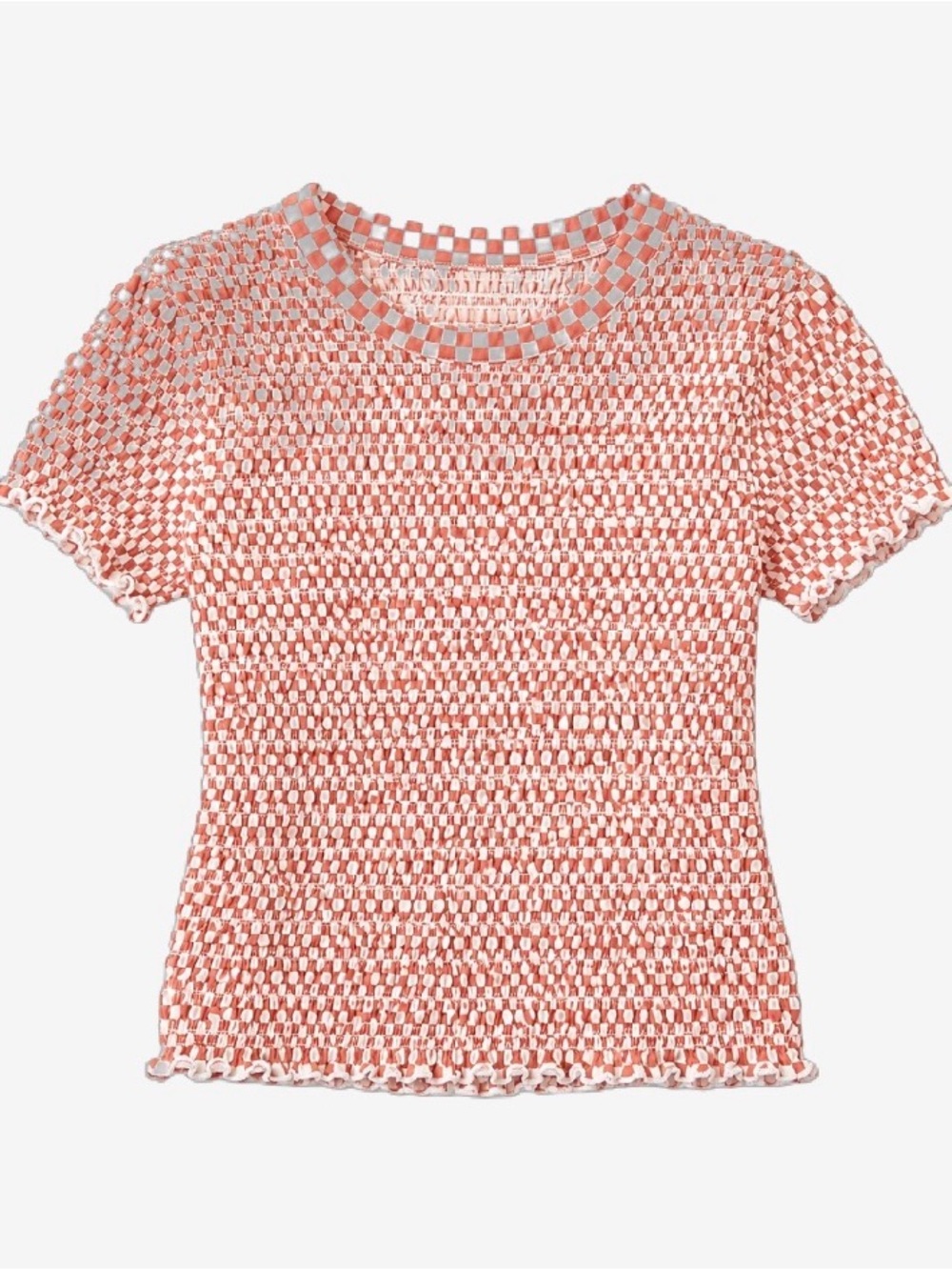 American Eagle Outfitters Coral and White Short Sleeve Knit Top
